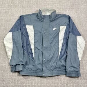 VTG 90s Nike Gray Full Zip Windbreaker Sz Medium Swoosh Retro Athletic Jacket